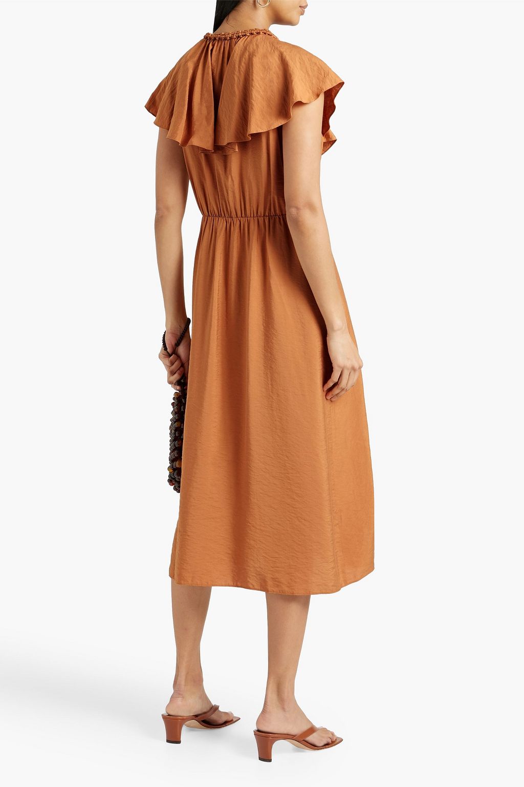 VINCE. Wrap-effect ruffled woven midi dress