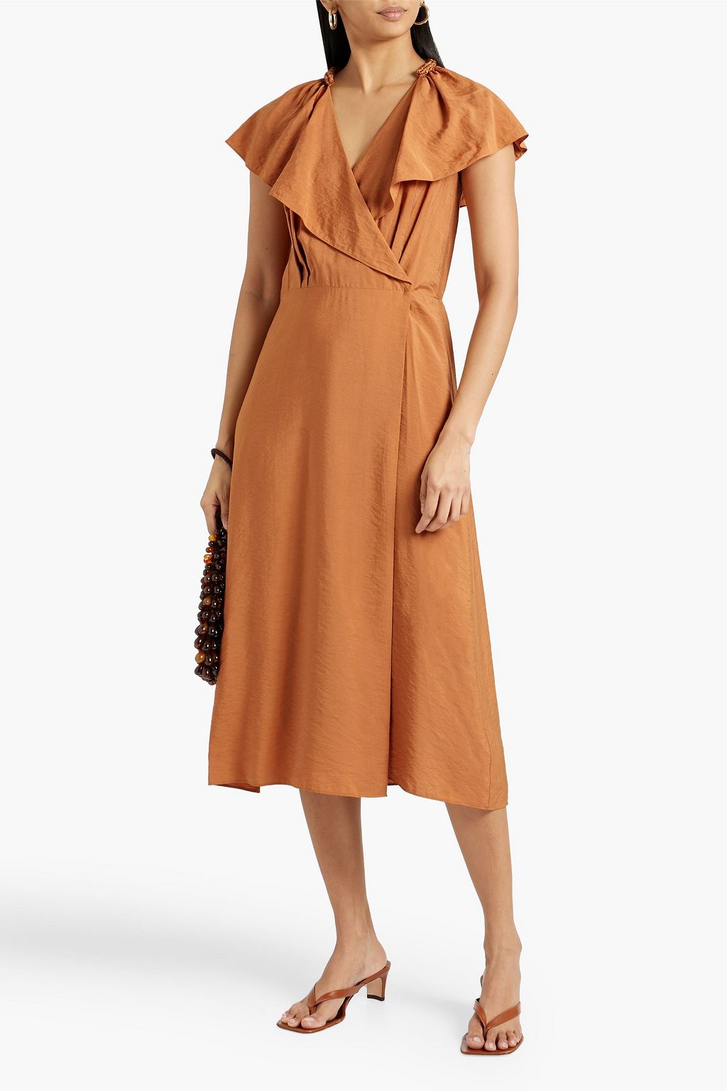 VINCE. Wrap-effect ruffled woven midi dress
