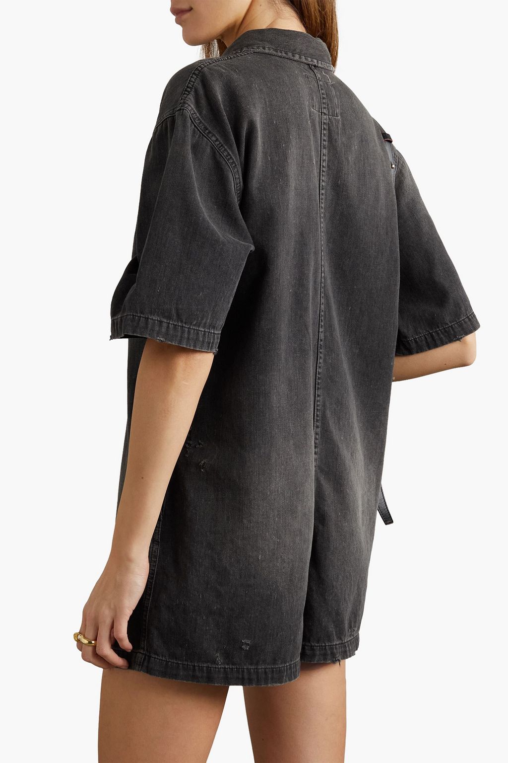 R13 Workwear distressed denim playsuit