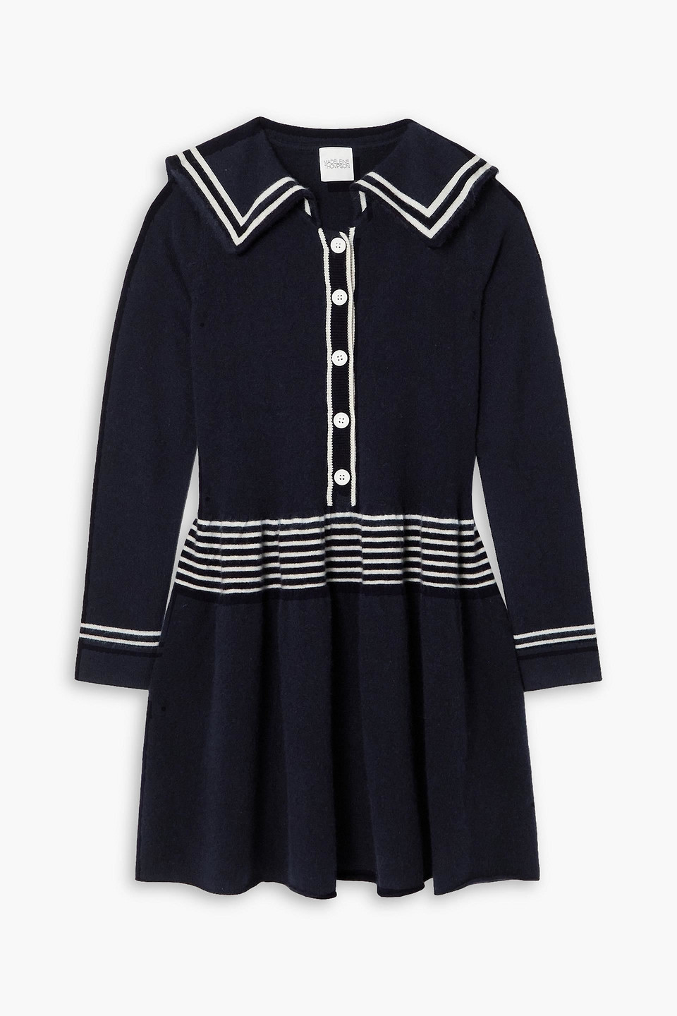 Madeleine Thompson Leith Clark Cataraqui Striped Cashmere Mini Dress In Navy