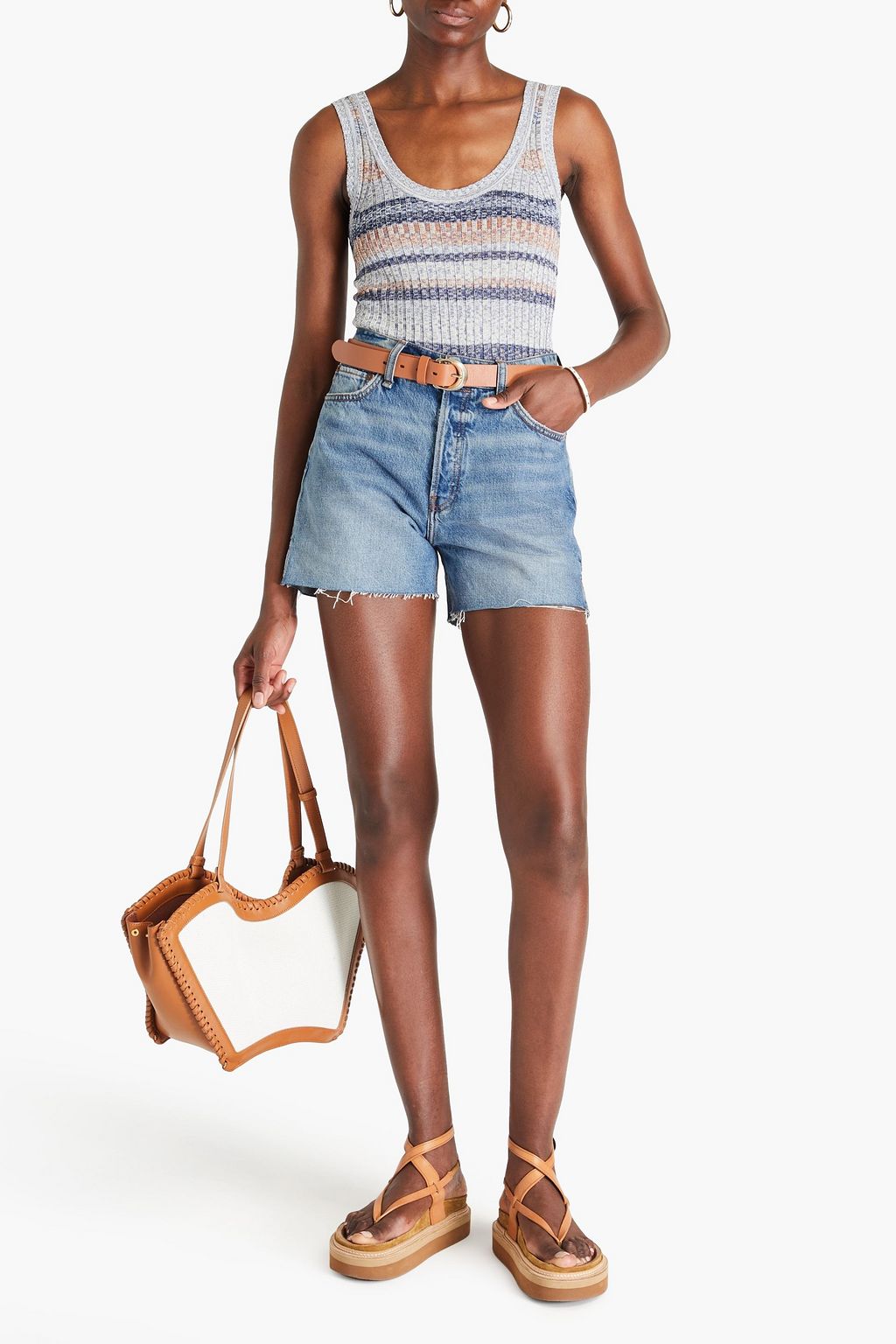 RAG & BONE شورت دينم "فينتادج كت أوف" بتصميم ممزق