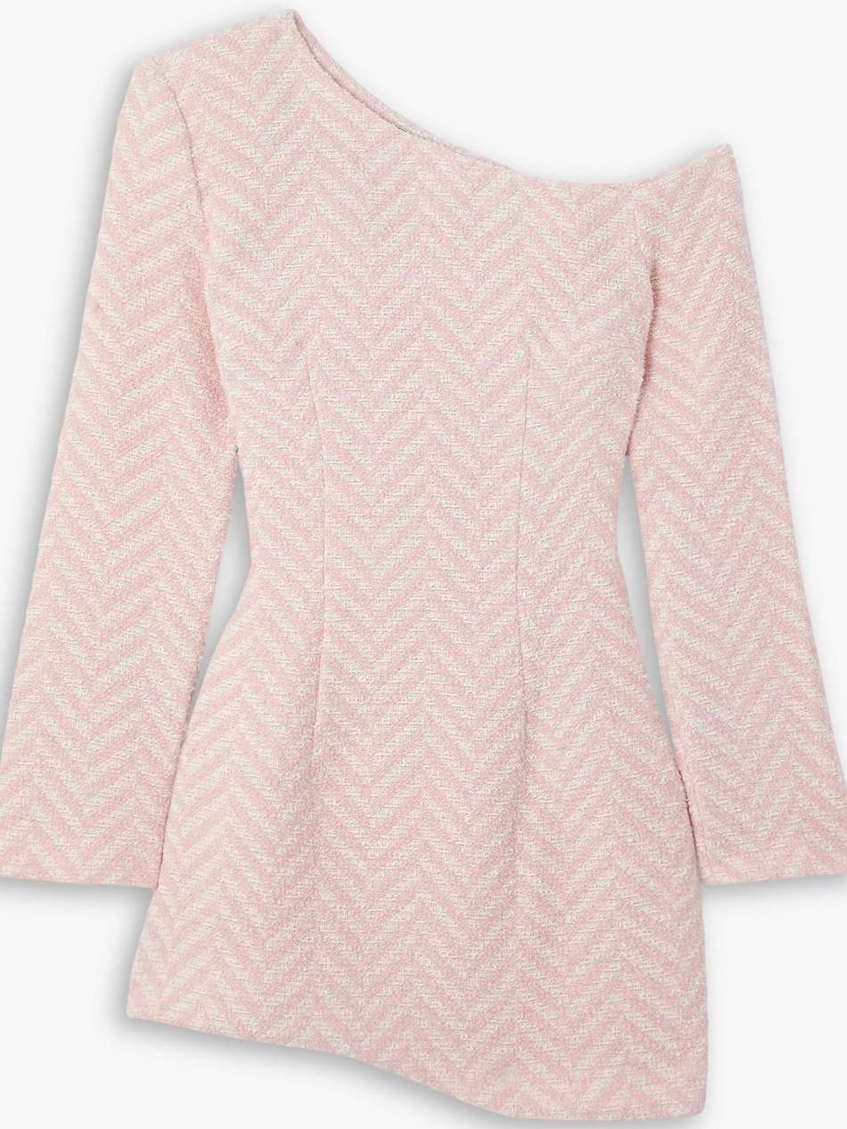 asymmetric herringbone tweed mini dress