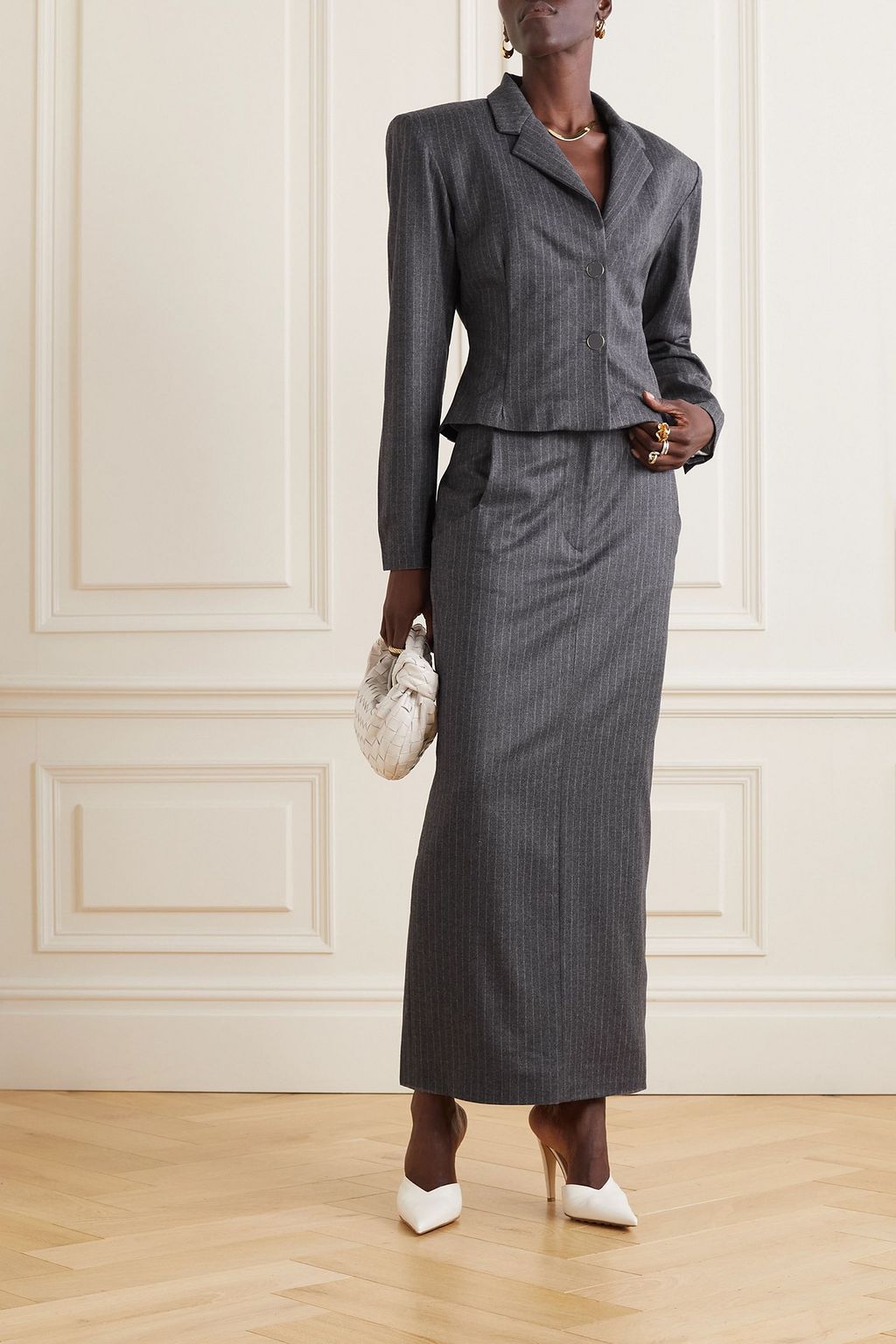 ROWEN ROSE Pinstriped wool and cashmere-blend blazer