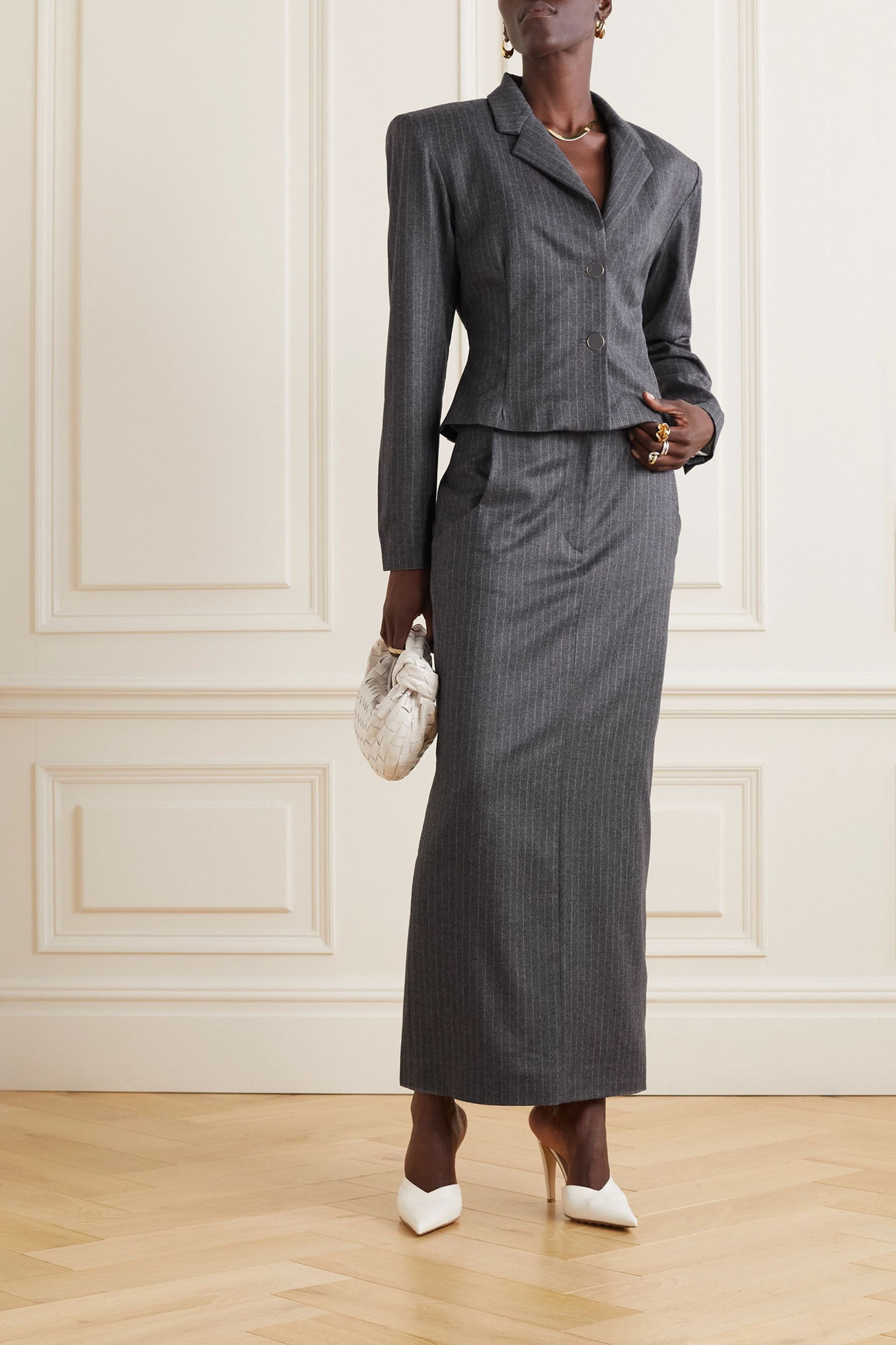 Rowen Rose Pinstriped wool and cashmere-blend blazer