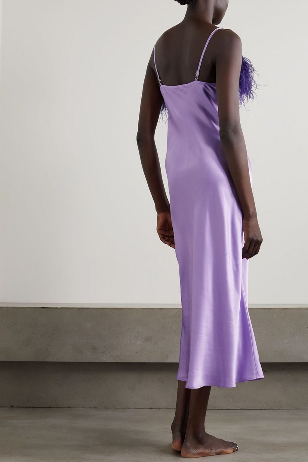 SLEEPER Boheme feather-trimmed LENZING™ ECOVERO™-satin maxi dress