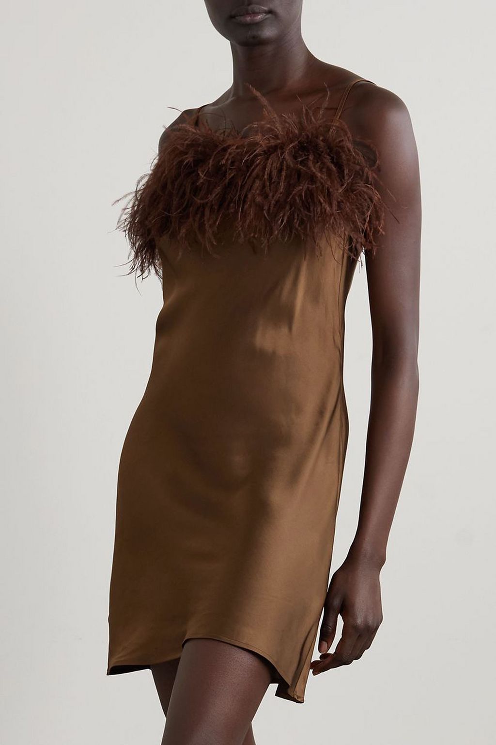 SLEEPER Boheme feather-trimmed LENZING™ ECOVERO™-satin mini dress