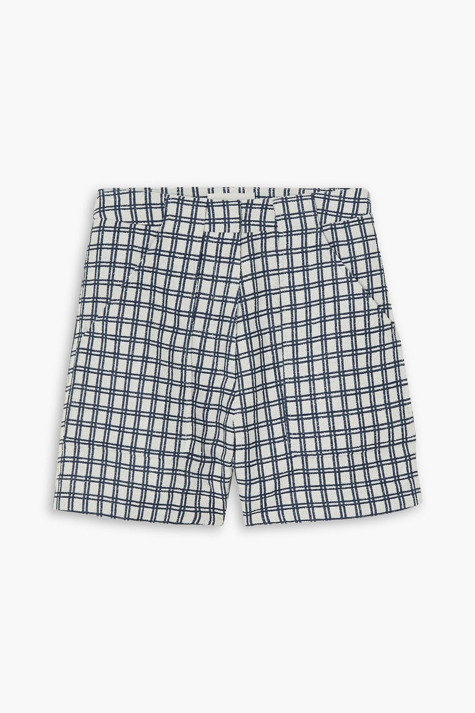 Lisa Marie Fernandez + Net Sustain Checked Cotton-blend Bouclé-jacquard Shorts In Midnight Blue