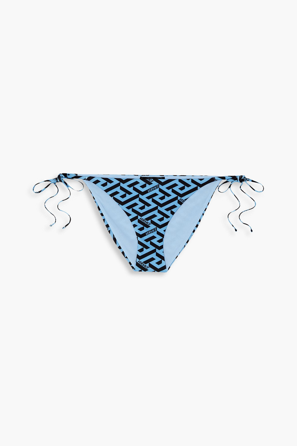 Versace La Greca Monogram Print Side Tie Bikini Bottoms In Blue