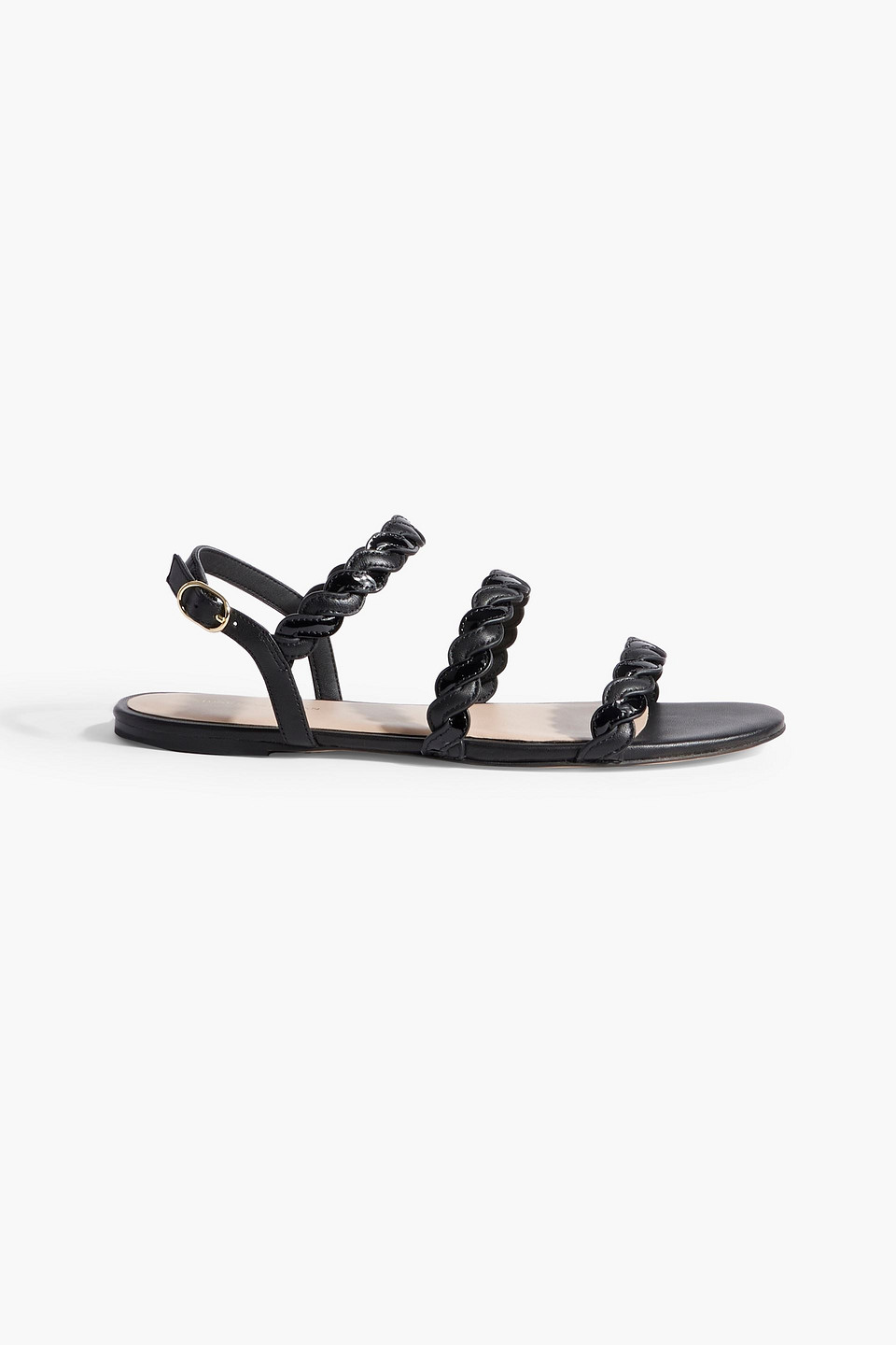 Stuart Weitzman Twistie Smooth And Patent-leather Slingback Sandals In Black