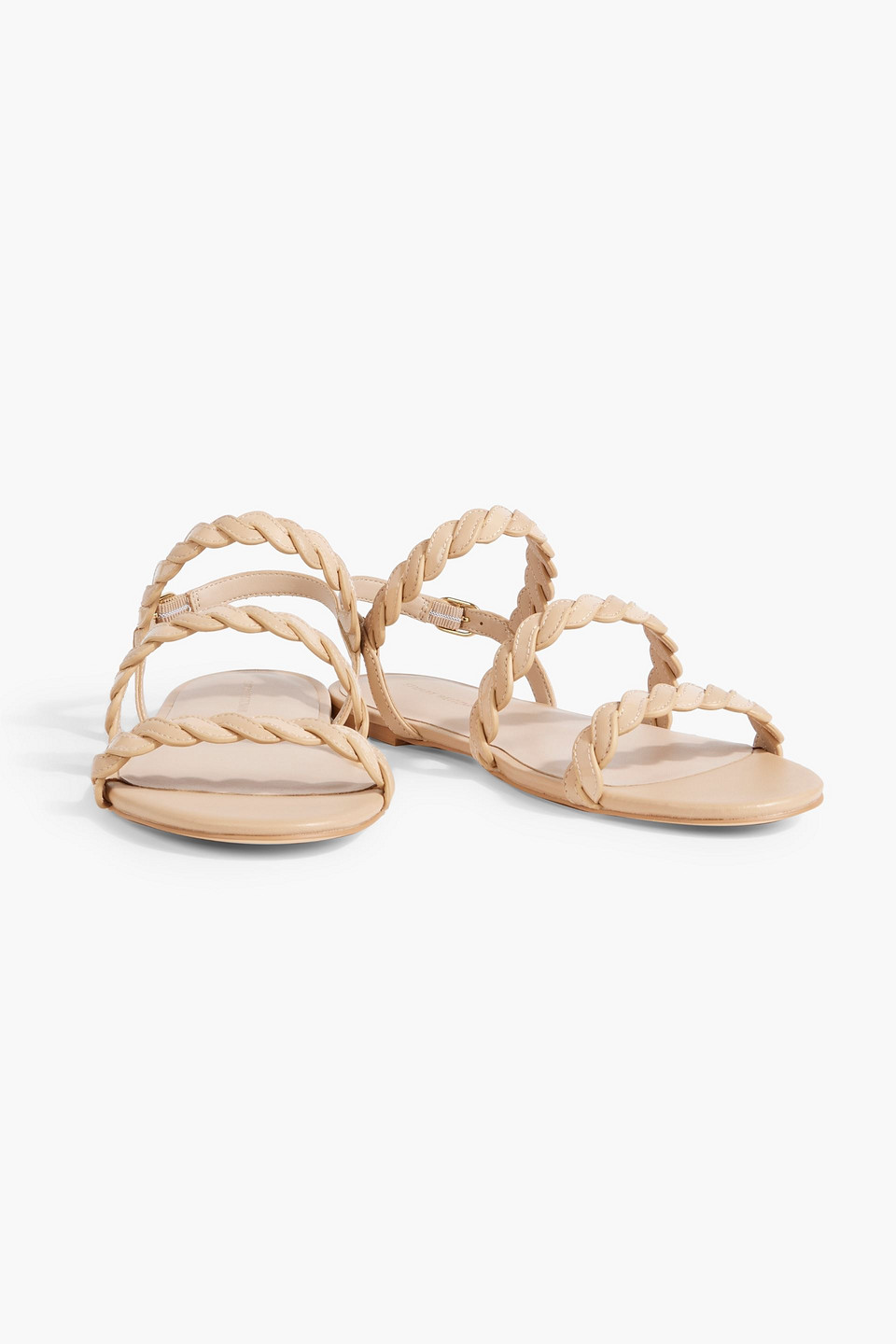 Stuart Weitzman Twistie Smooth And Patent-leather Slingback Sandals In Beige