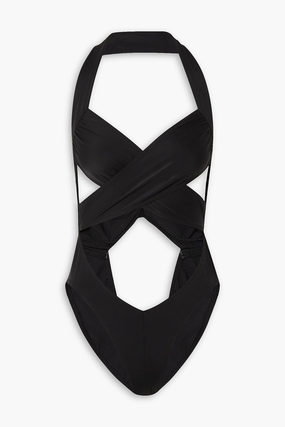 Norma Kamali Cross Halter Mio Swimsuit, Black