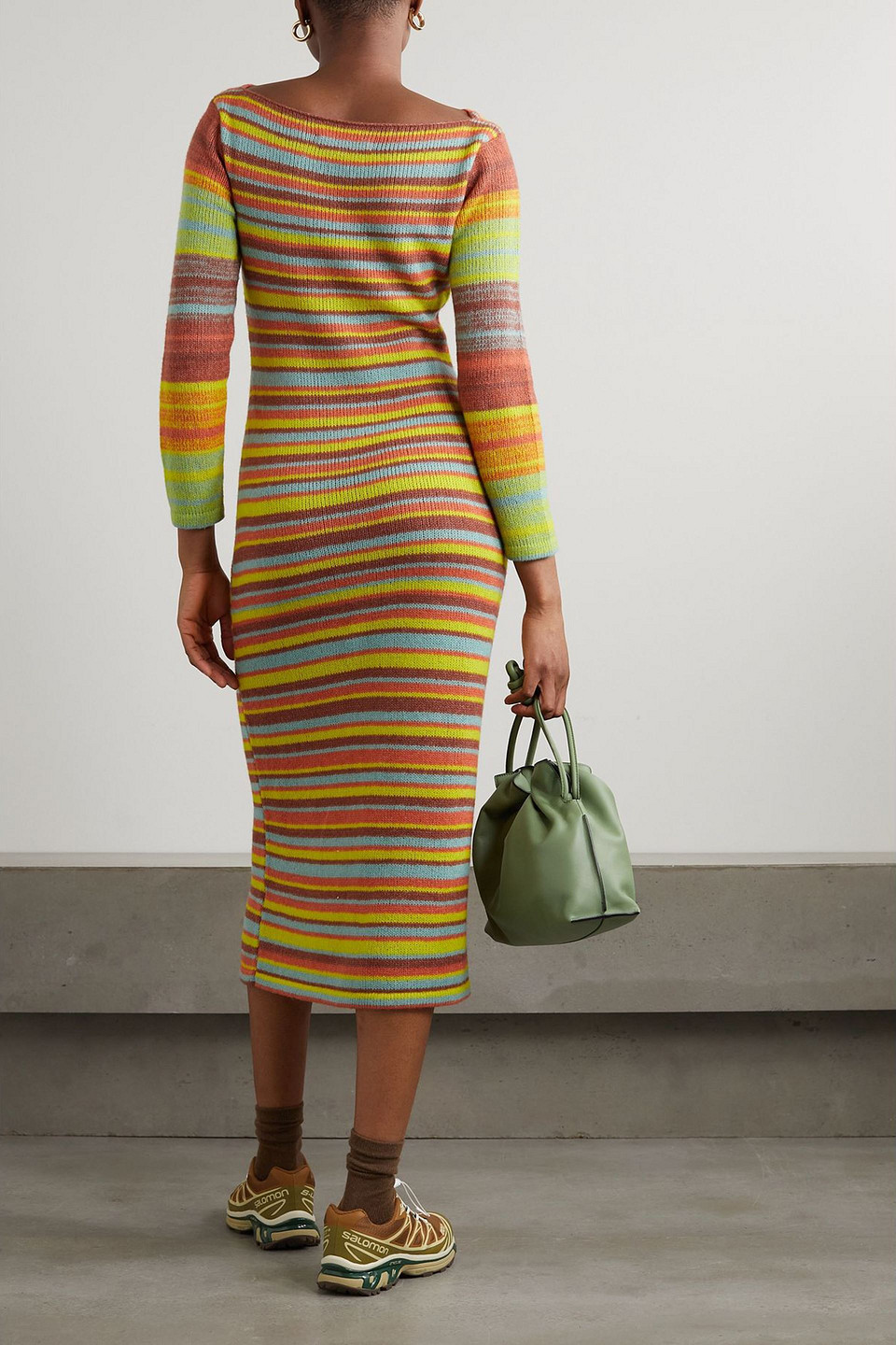 The Elder Statesman Nimbus Striped Cashmere And Cotton-blend Midi Dress In Multi