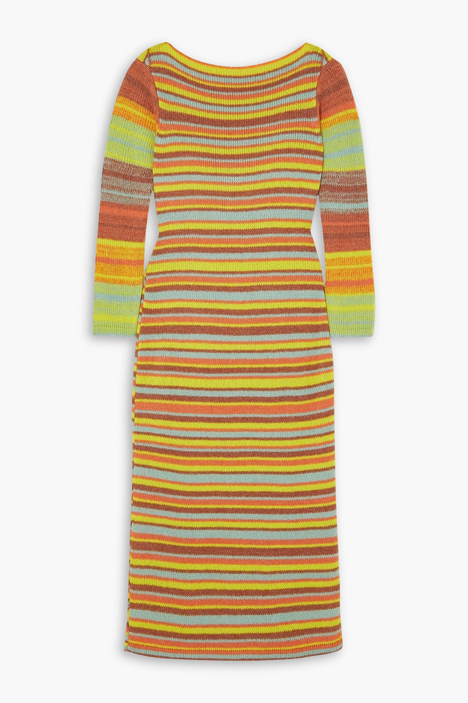 The Elder Statesman Nimbus Striped Cashmere And Cotton-blend Midi Dress In Multi