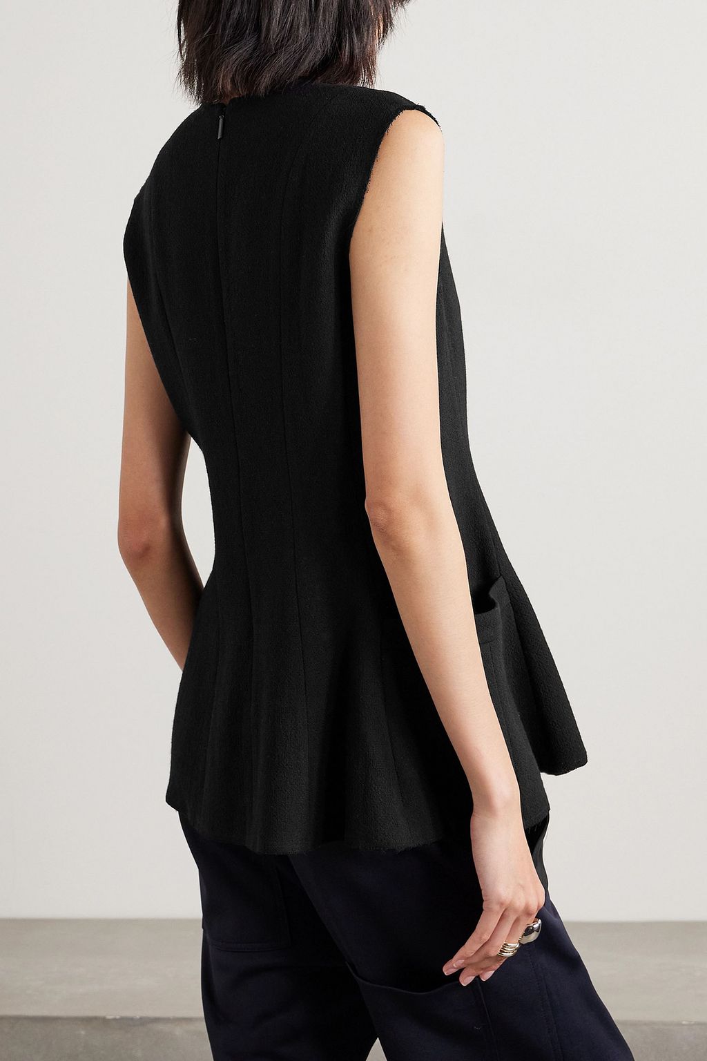 TIBI Melee frayed wool-crepe peplum tank