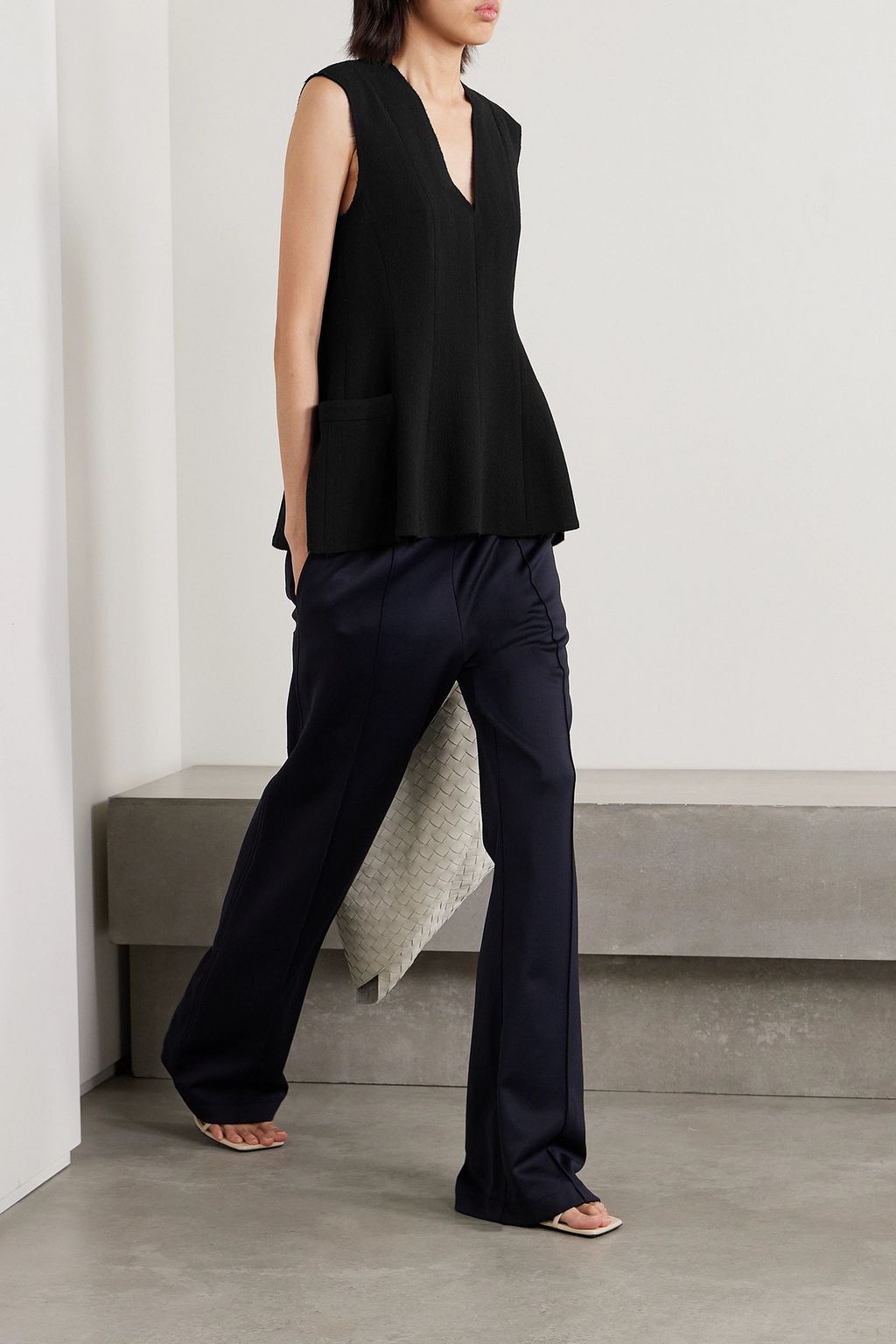 TIBI Melee frayed wool-crepe peplum tank