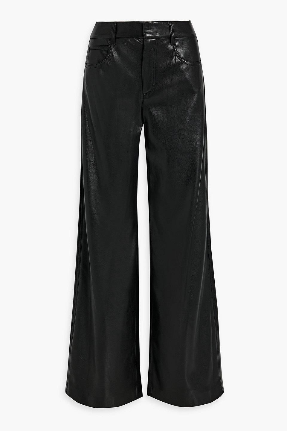 Alice And Olivia Olivia Vegan Leather Wide Leg Flare Pant In Black