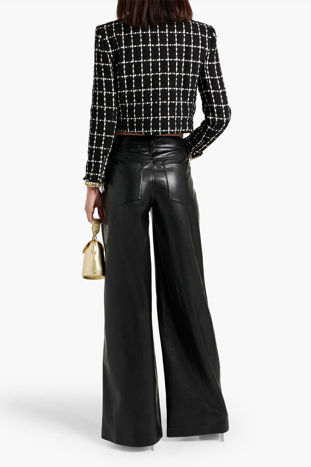 ALICE + OLIVIA Sabina embellished checked metallic bouclé-tweed jacket