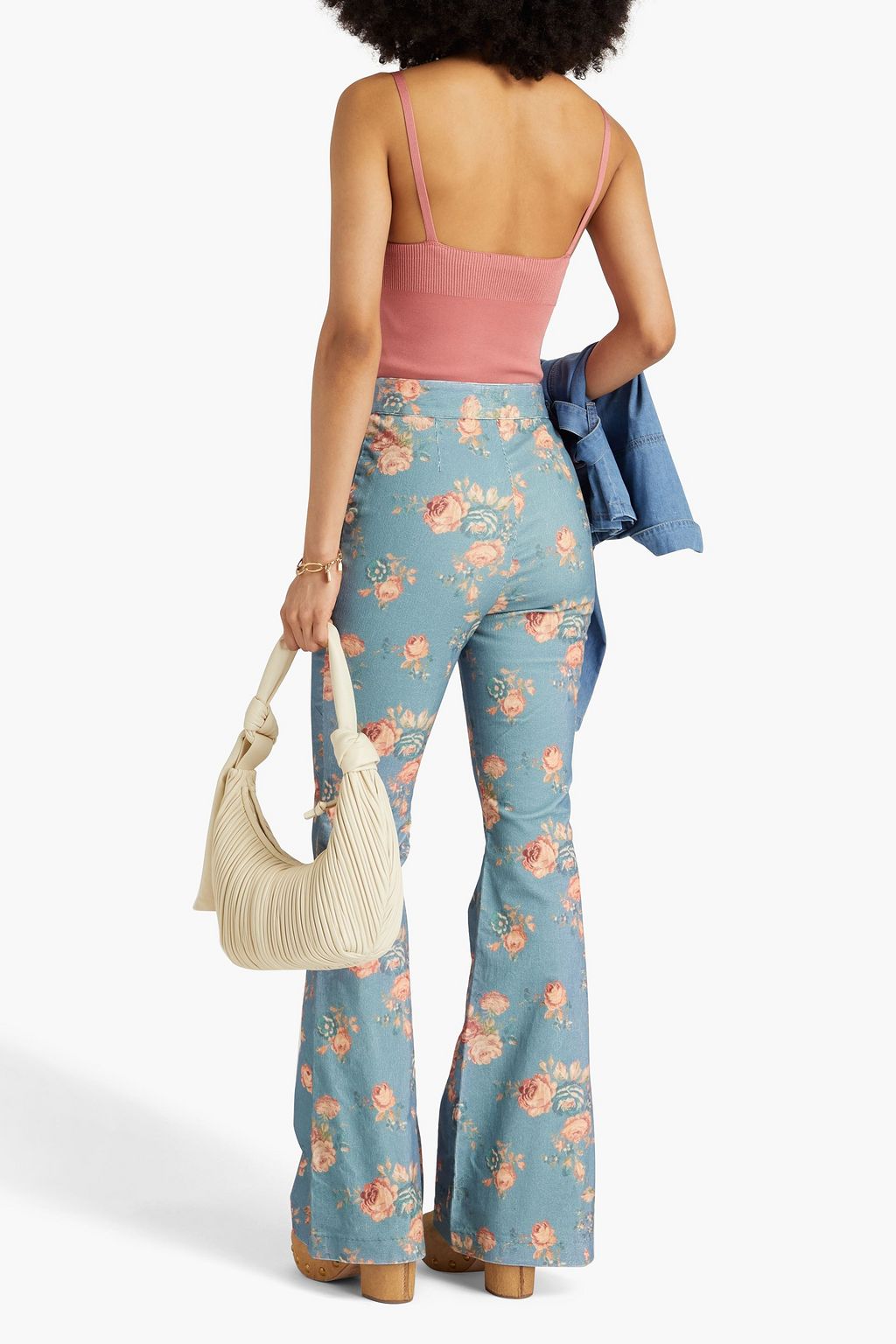 LOVESHACKFANCY コットン混コーデュロイ フレアーパンツ フローラルプリント
