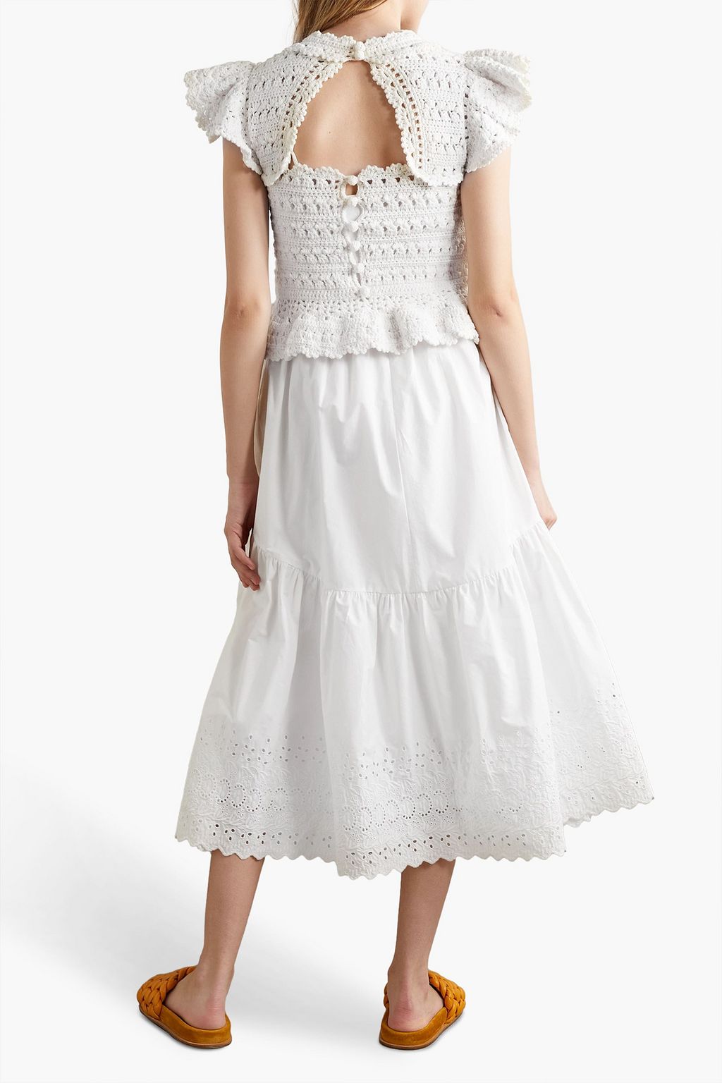 SEA Rylee convertible cutout broderie anglaise cotton and crochet midi dress