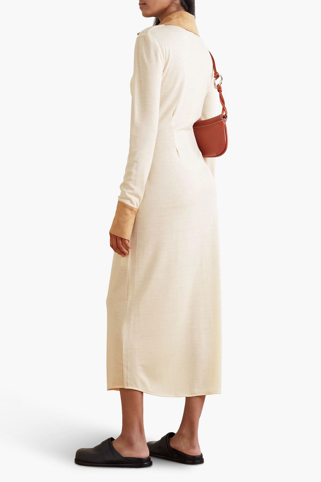 AAIZÉL Faux suede-trimmed jersey midi shirt dress