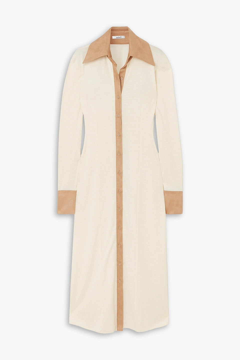 AAIZÉL Faux suede-trimmed jersey midi shirt dress