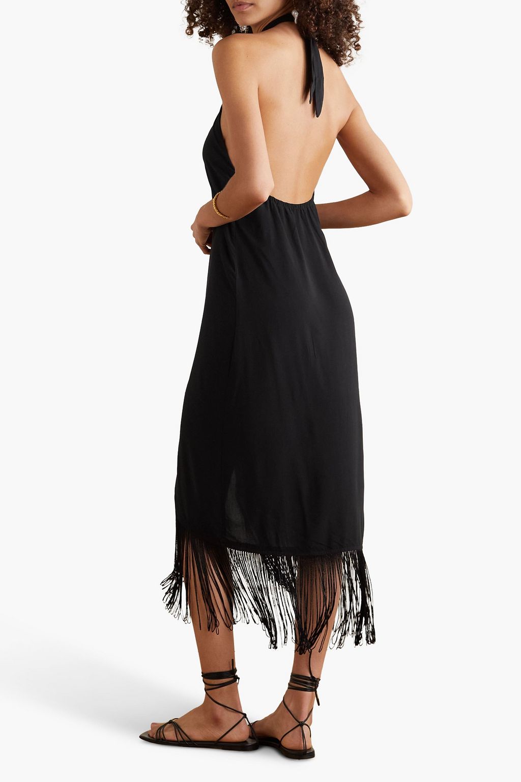 VIX PAULA HERMANNY Open-back fringed crepe halterneck midi dress