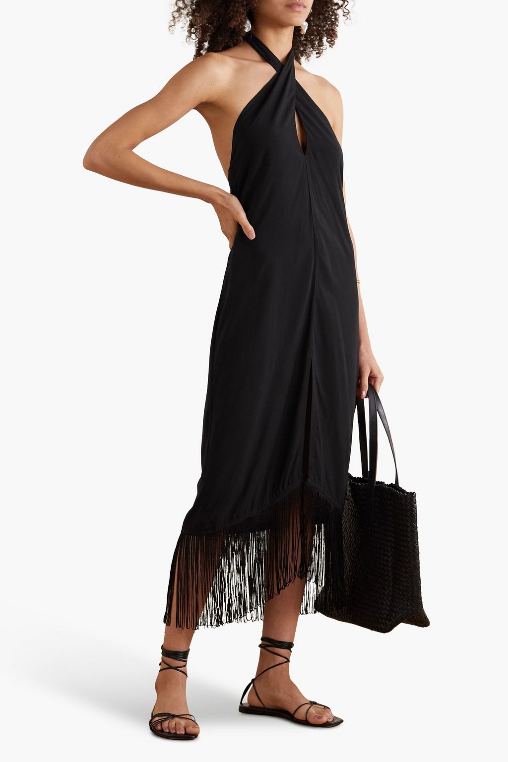 VIX PAULA HERMANNY Open-back fringed crepe halterneck midi dress