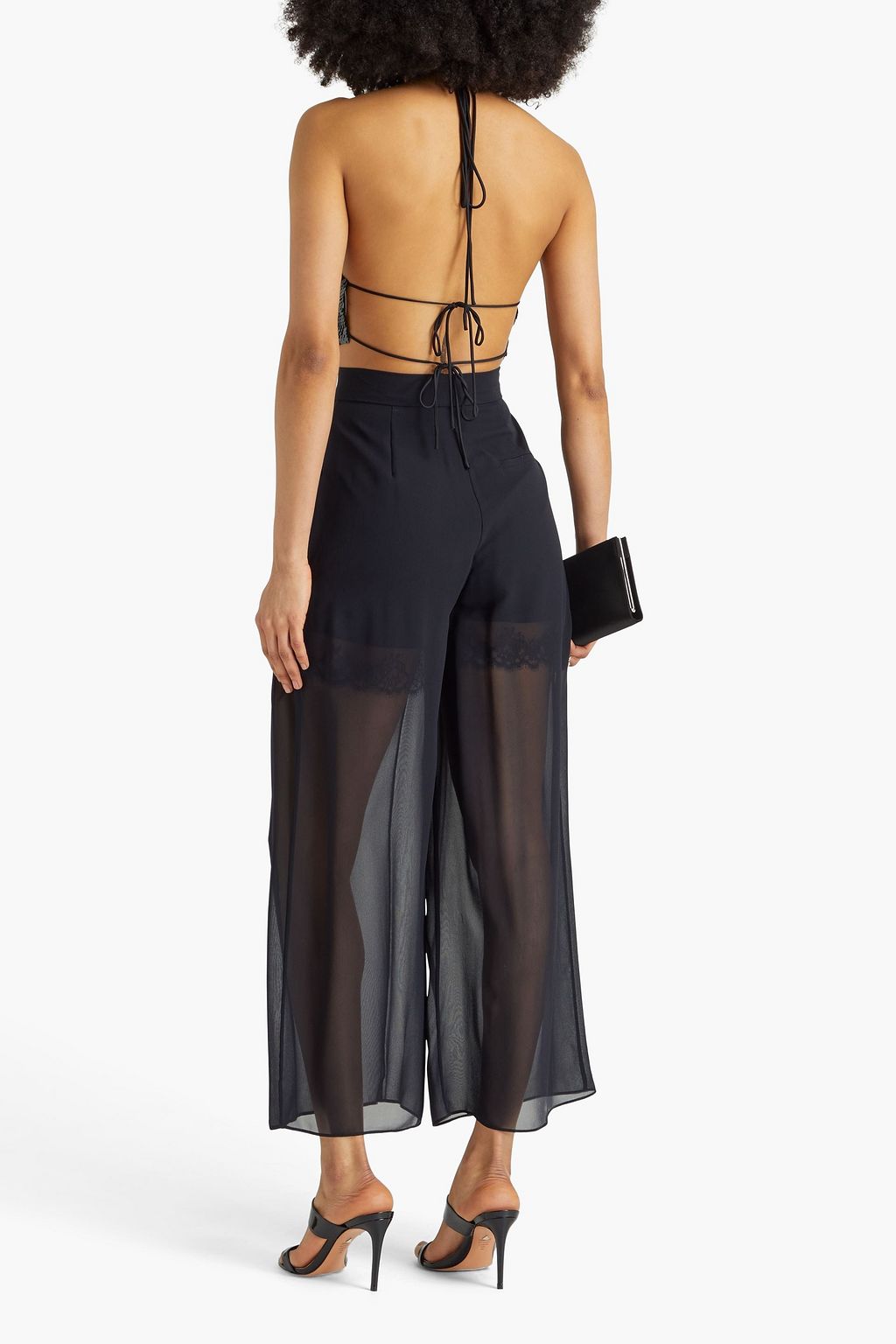FLEUR DU MAL シルクシフォン ワイドレッグパンツ レーストリム