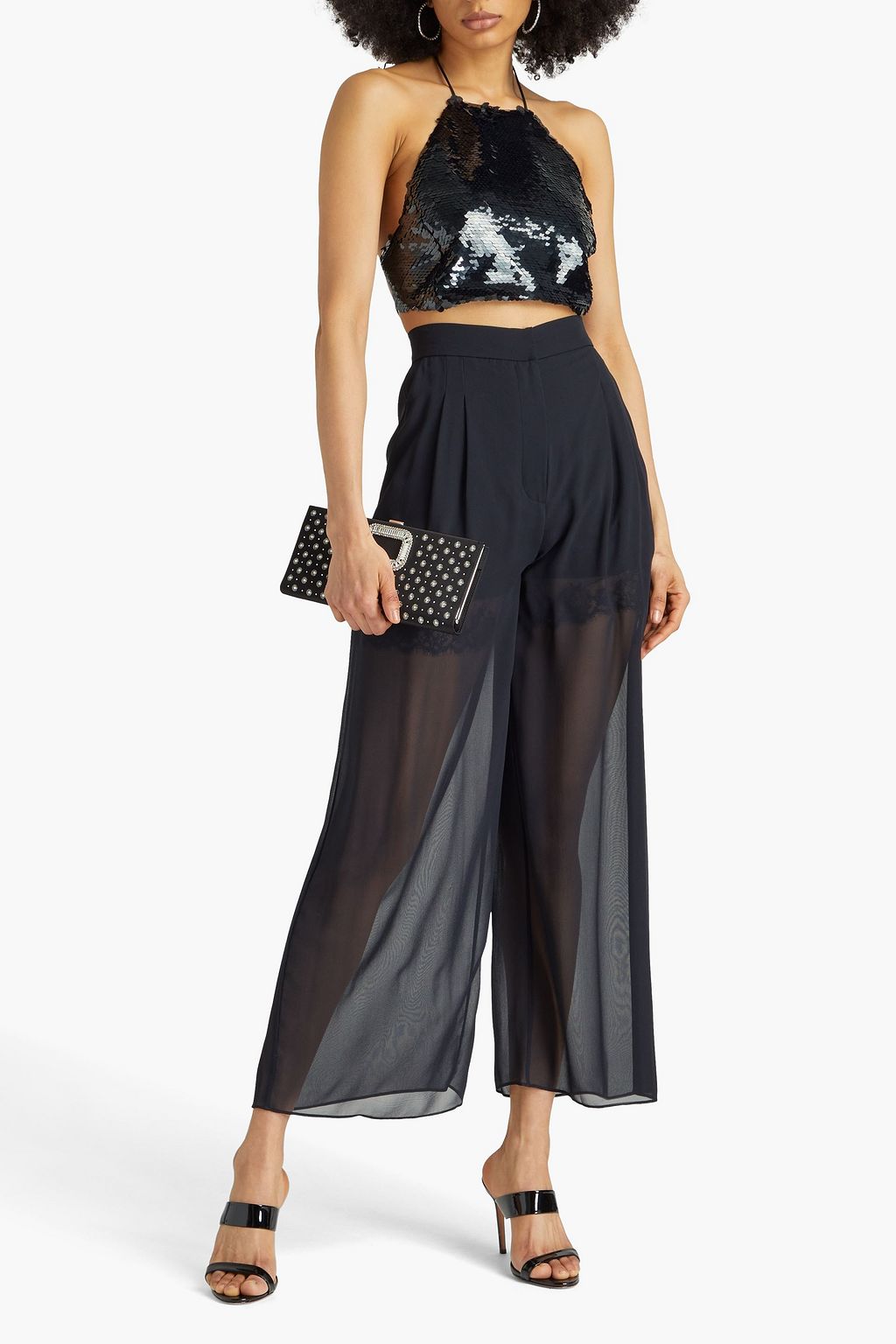 FLEUR DU MAL シルクシフォン ワイドレッグパンツ レーストリム