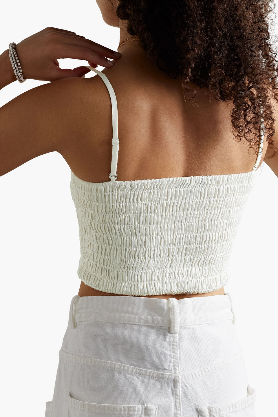 Shop Atm Anthony Thomas Melillo Cropped Shirred Linen Tank In Off-white