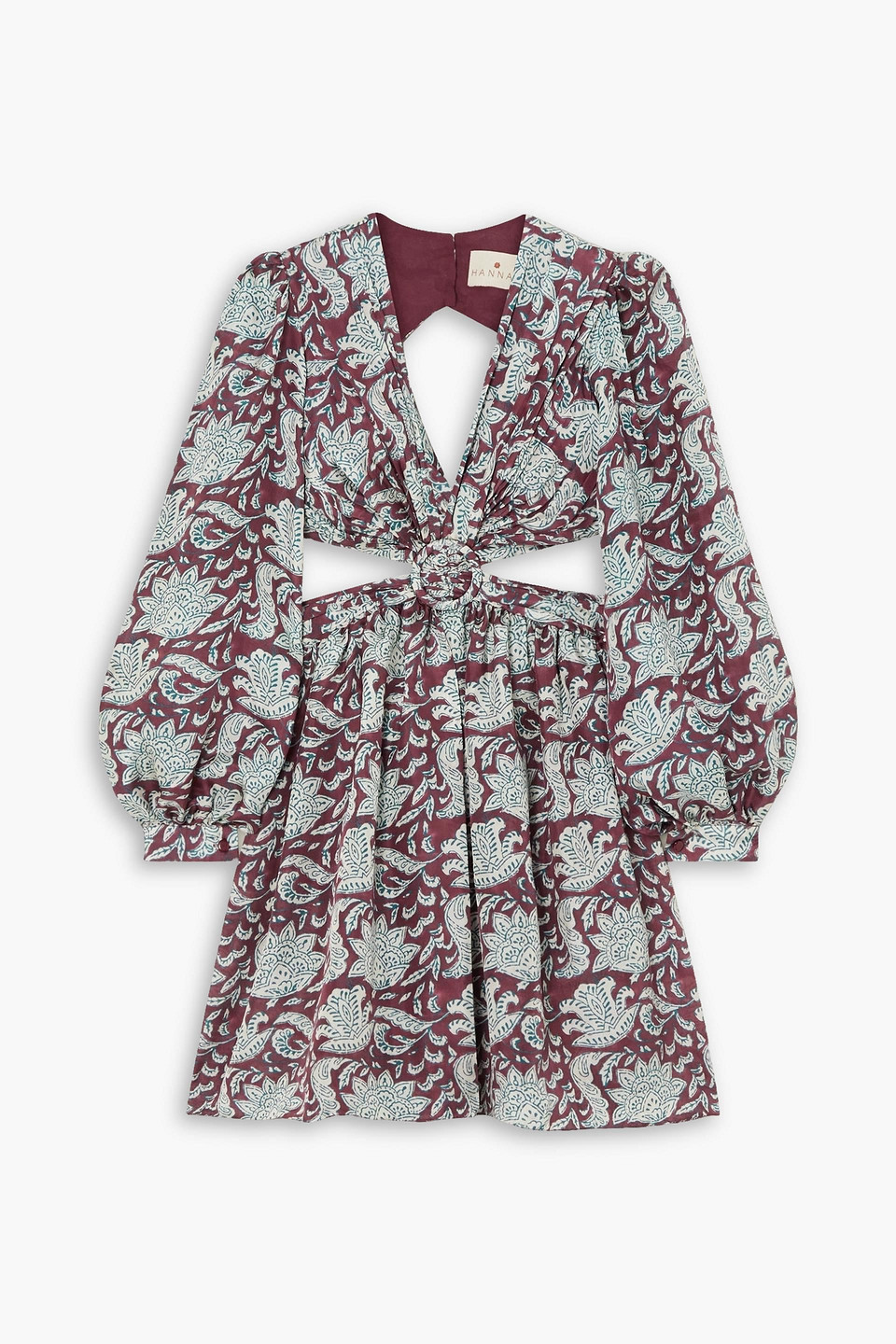 Hannah Mia Cutout Floral-print Silk-voile Mini Dress In Burgundy