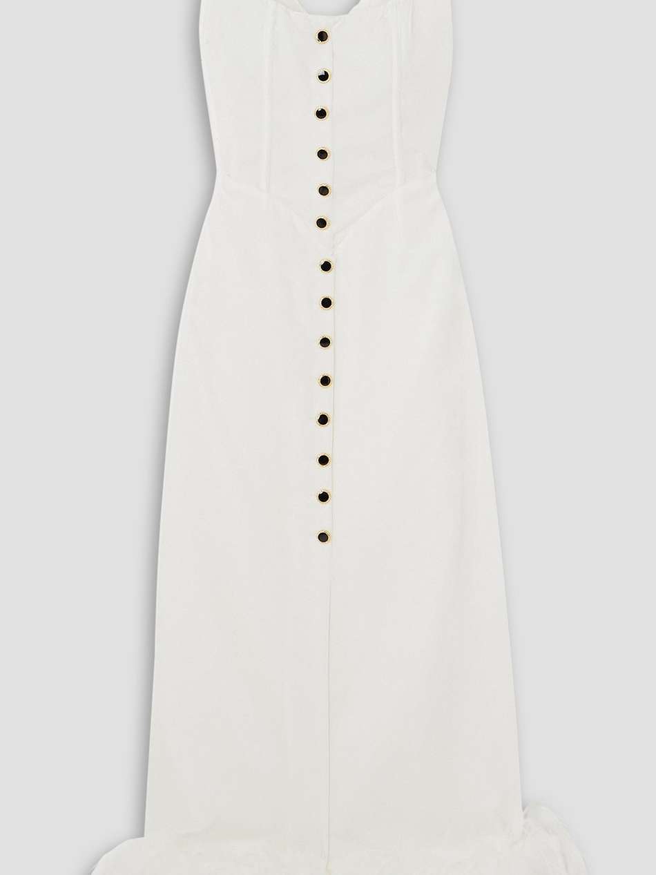 pleated embellished feather-trimmed velvet midi dress