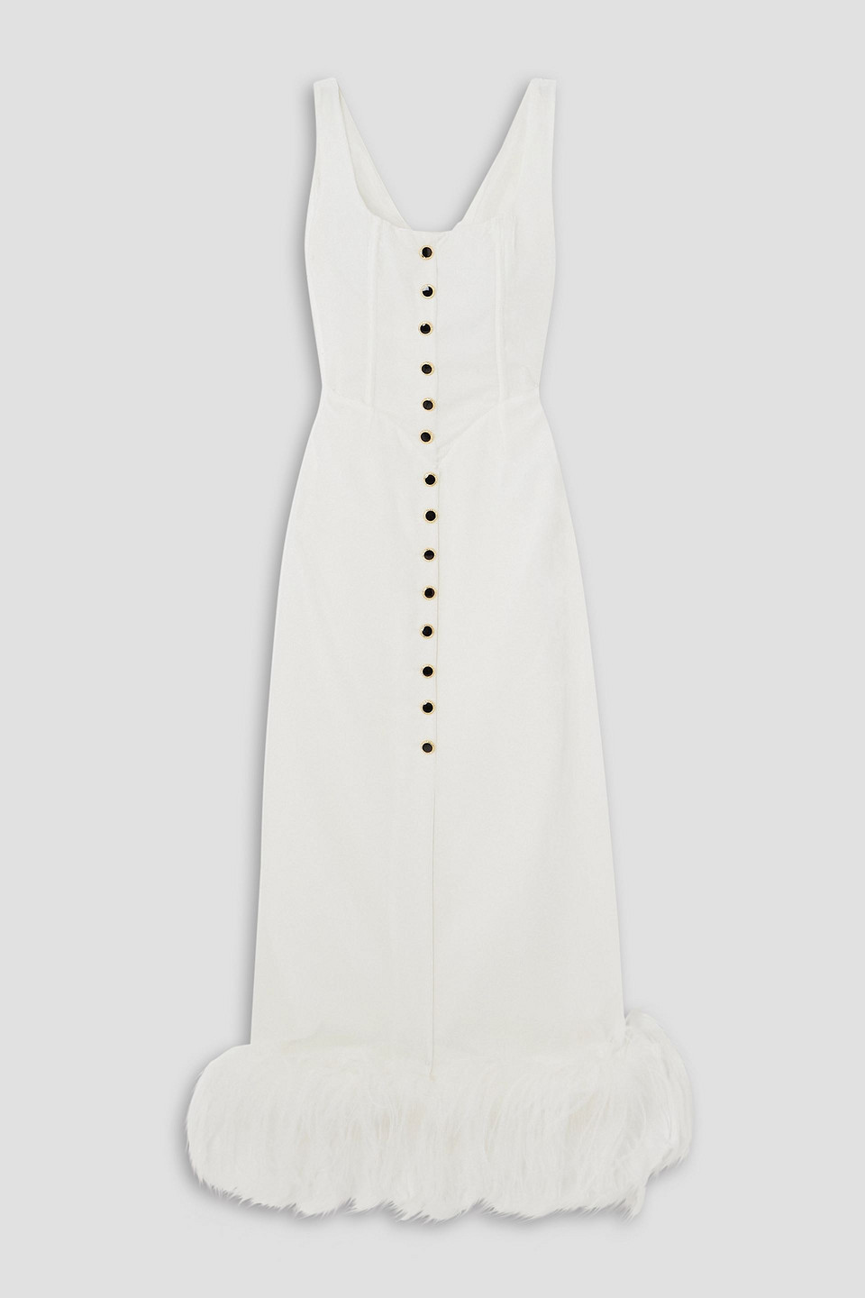 Alessandra Rich Pleated Embellished Feather-trimmed Velvet Midi Dress In Ivory