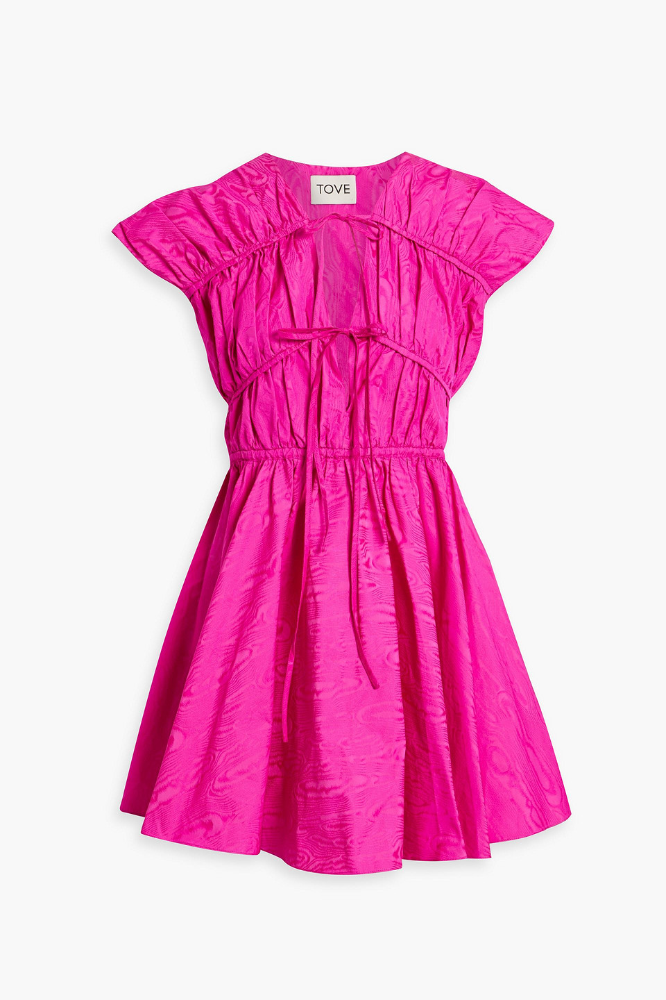 Tove Phoebe Tie-detailed Moire Mini Dress In Bright Pink