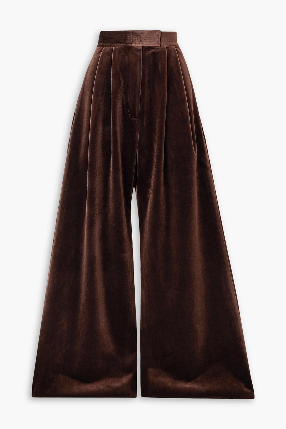 Alex Perry Rowe Pleated Stretch-velvet Wide-leg Trousers In Dark Brown