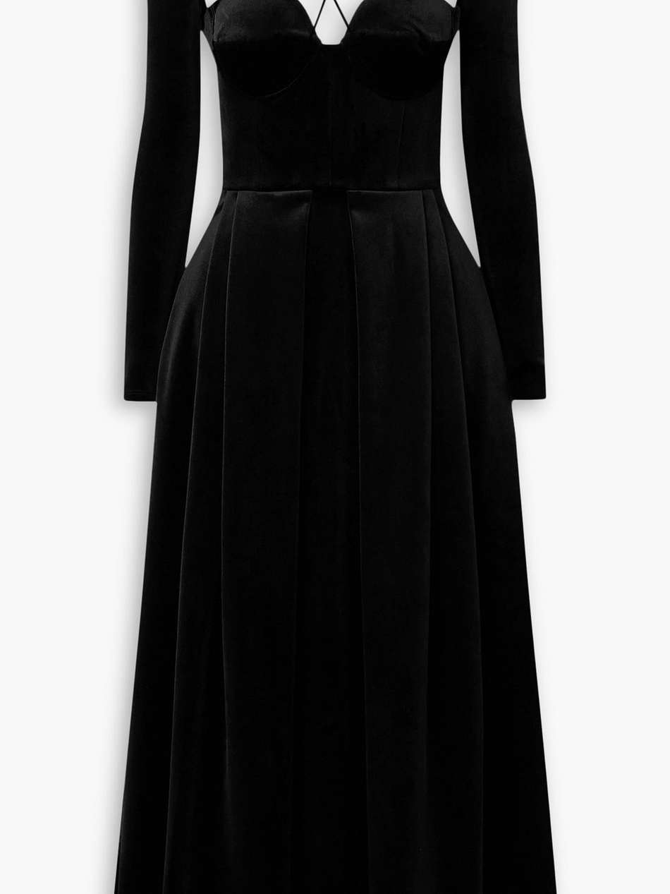 patten pleated velvet gown and gloves set