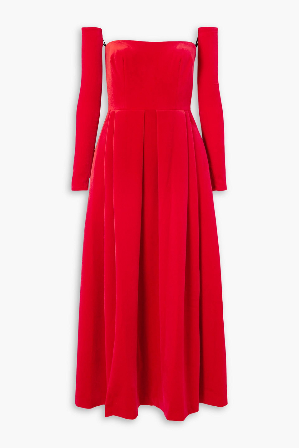 Alex Perry Strapless Pleated Velvet Midi Dress And Gloves Set In Red
