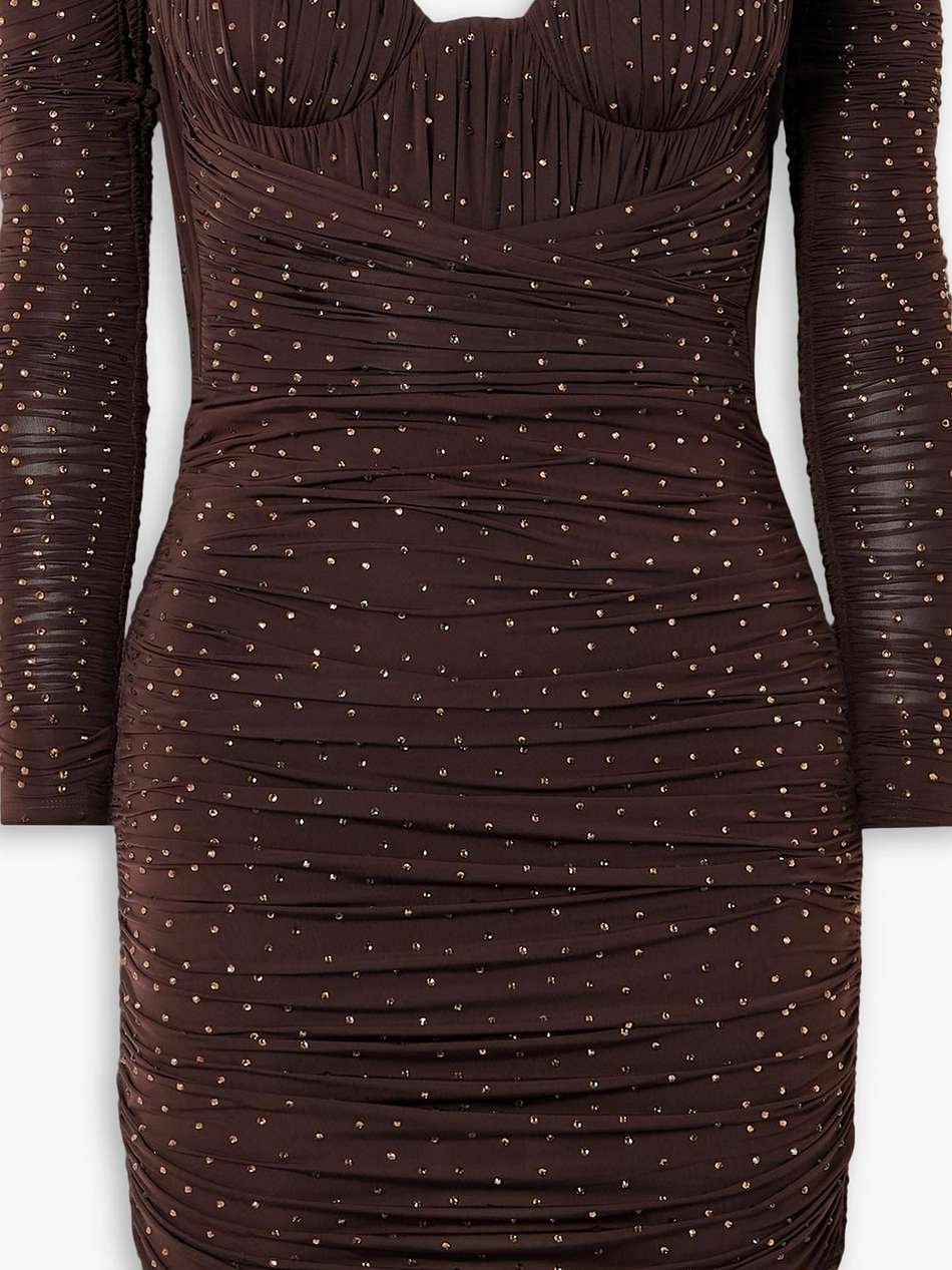 koda ruched crystal-embellished stretch-jersey mini dress and gloves set