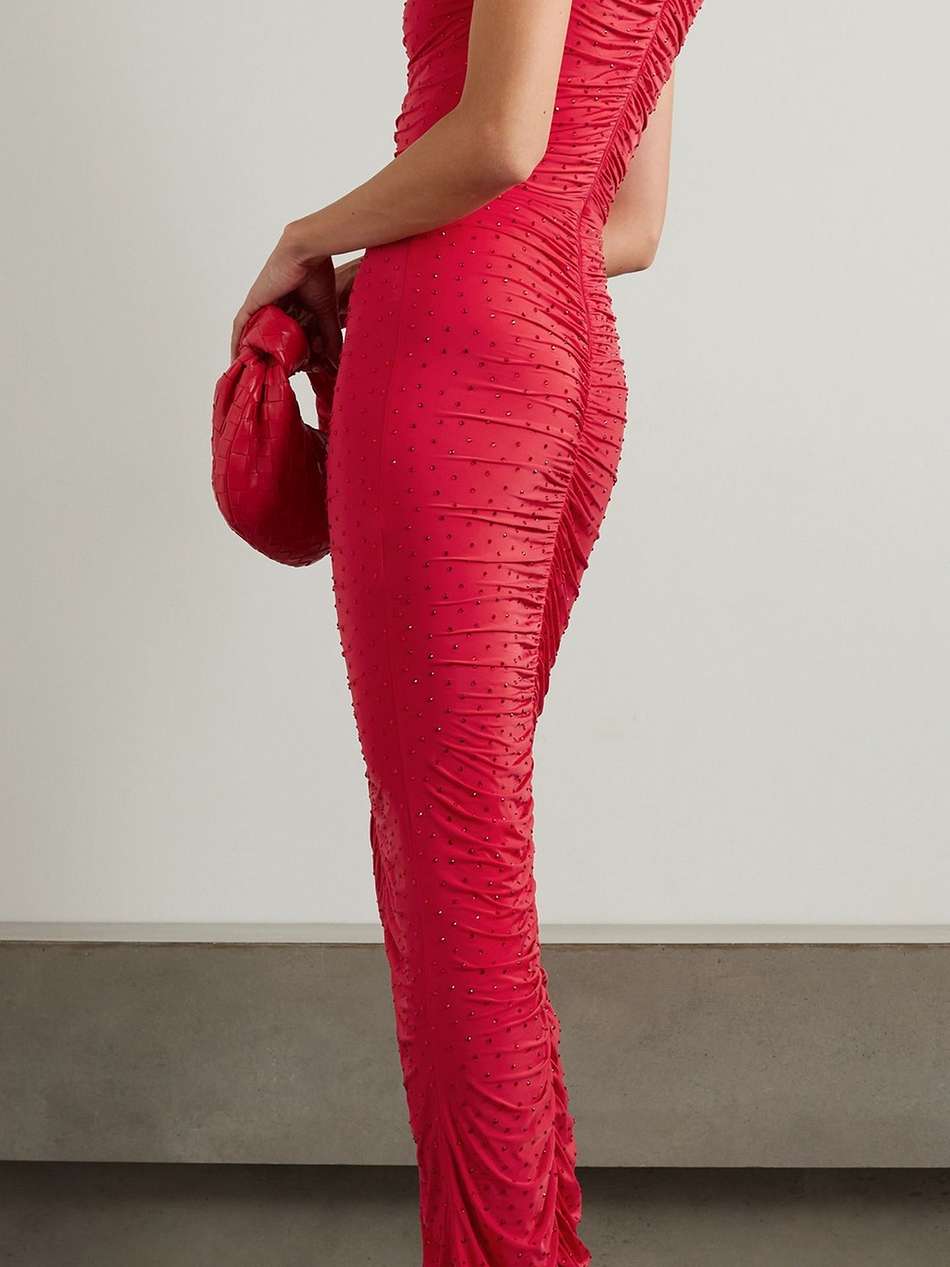 gabe crystal-embellished ruched stretch-jersey turtleneck gown