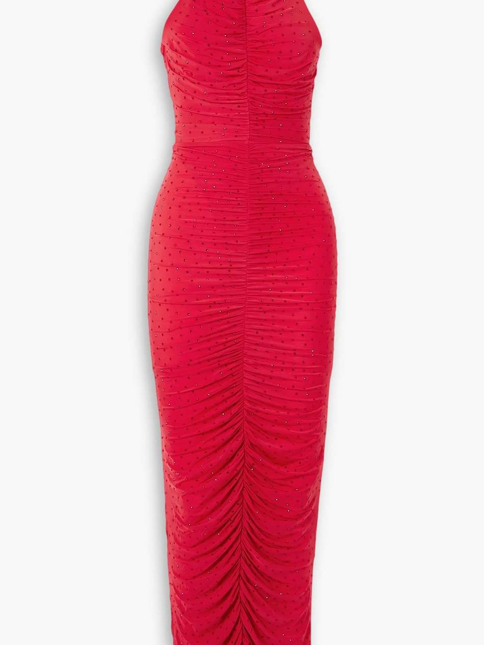 gabe crystal-embellished ruched stretch-jersey turtleneck gown