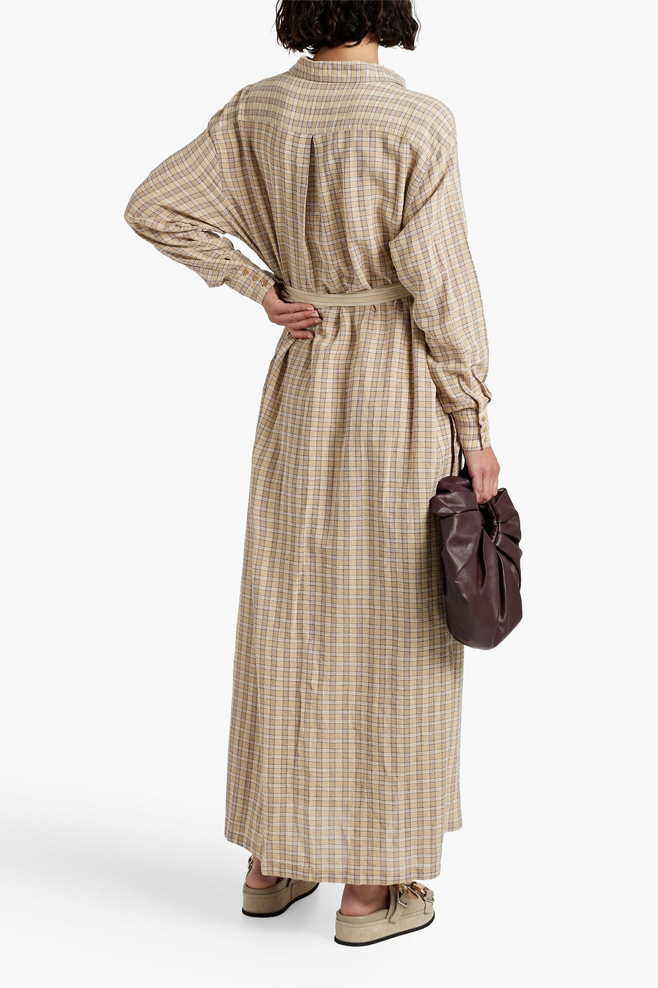 Cortana Ramon Checked Cotton-blend Maxi Shirt Dress In Beige