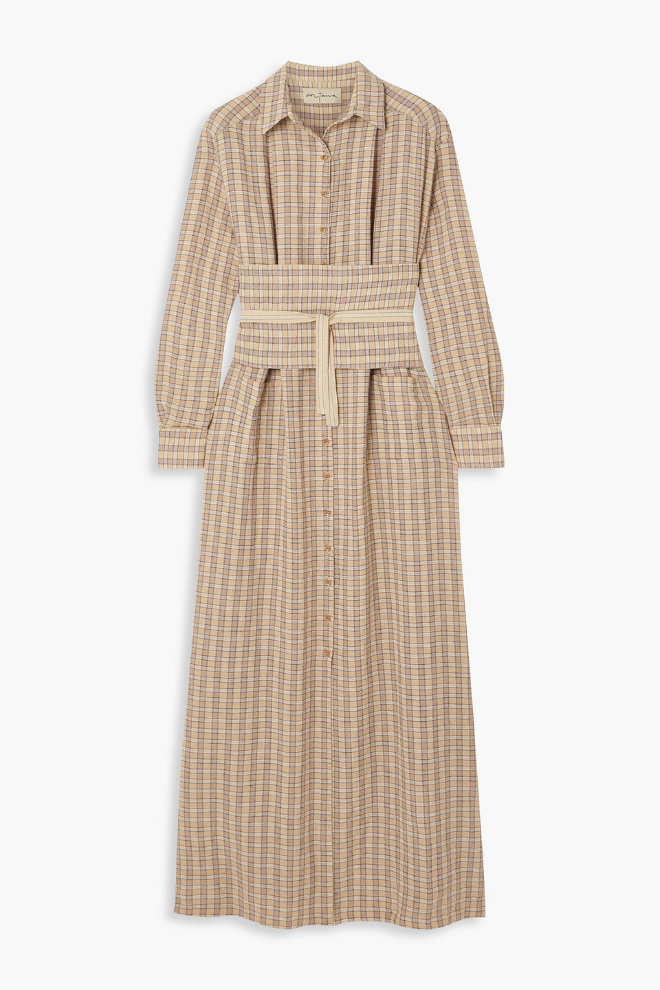 Cortana Ramon Checked Cotton-blend Maxi Shirt Dress In Beige