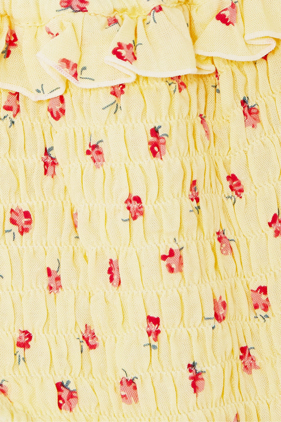 Faithfull The Brand Cassis Shirred Floral-print Seersucker High-rise Briefs In Pastel Yellow