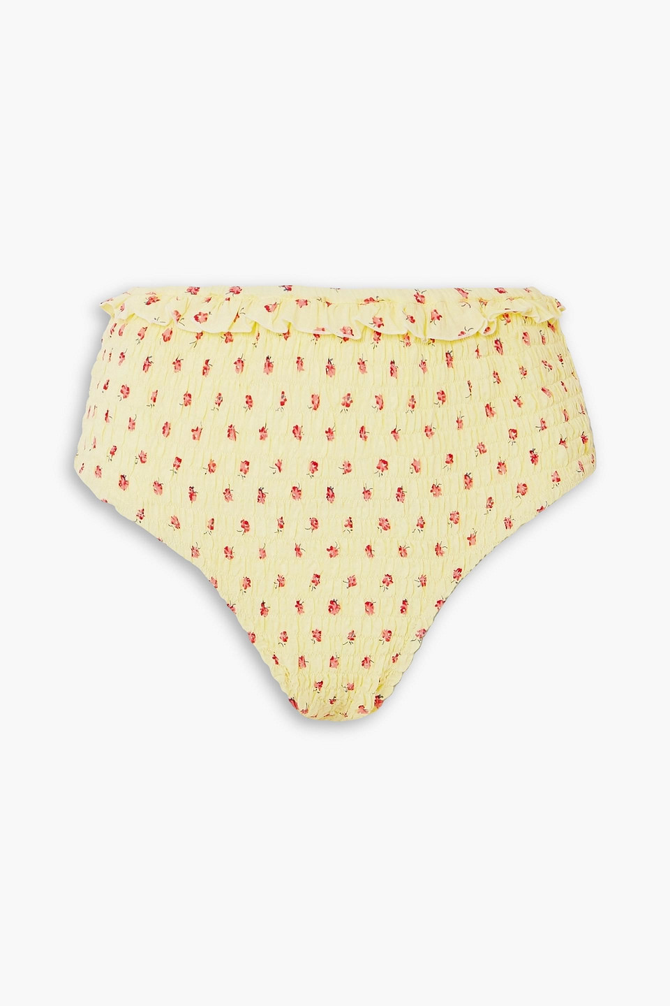 Cassis shirred floral-print seersucker high-rise bikini briefs