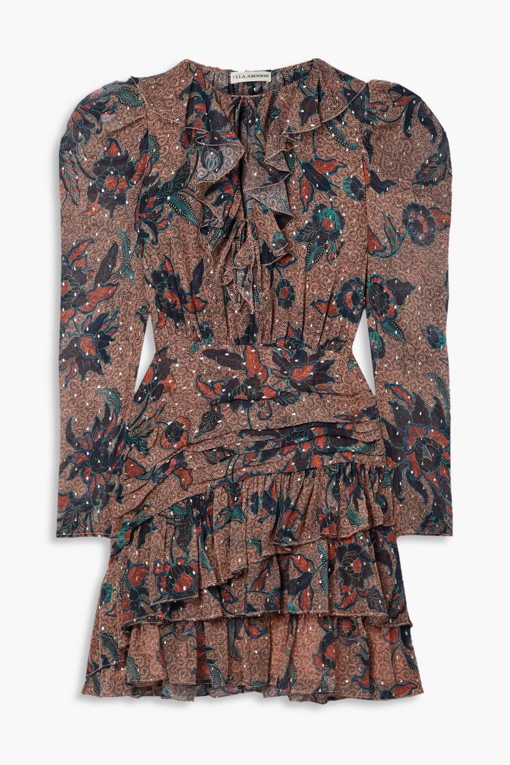 ULLA JOHNSON Cecily ruffled printed fil coupé silk-blend chiffon mini ...