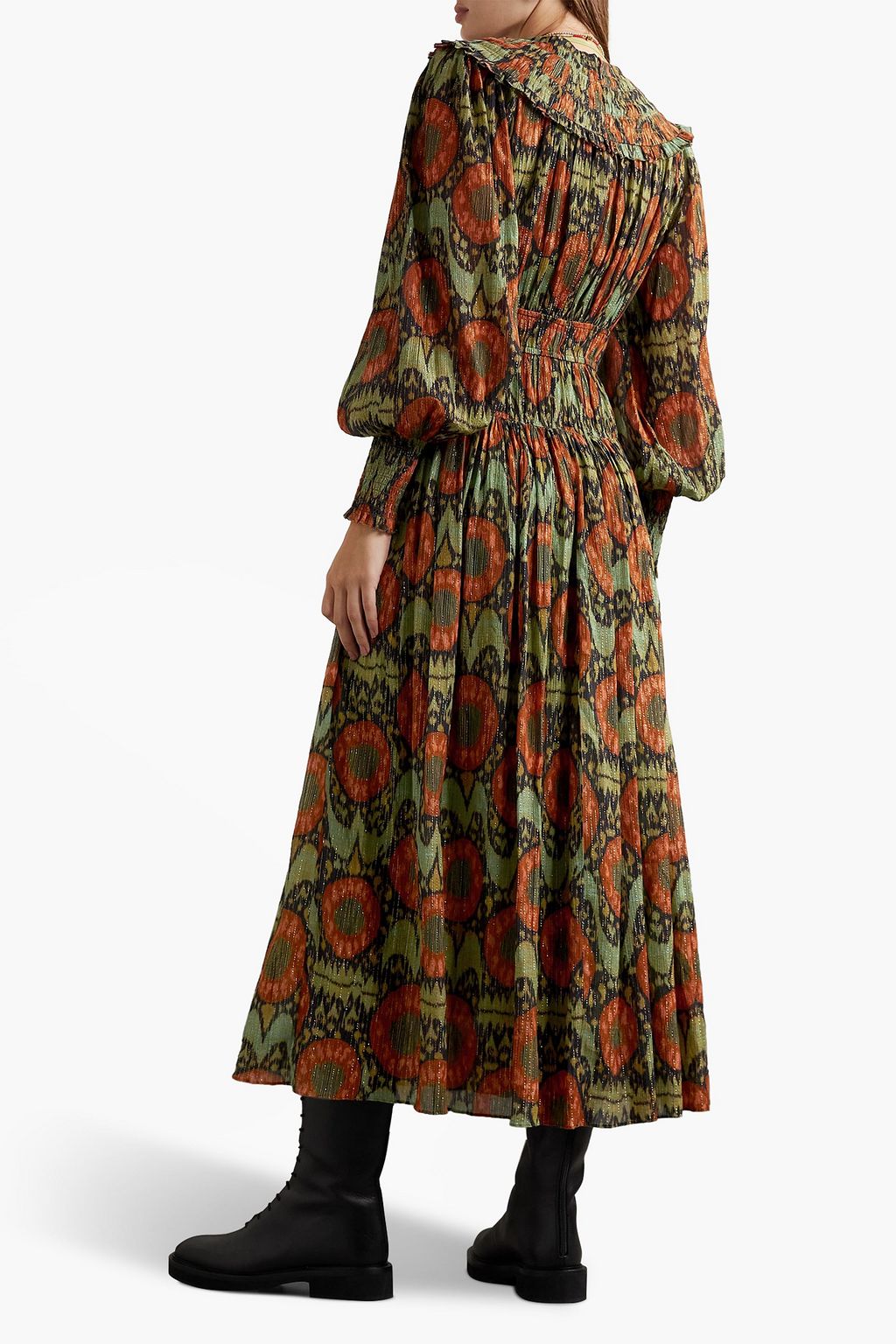 ULLA JOHNSON フィルクーペコットン混クレポン ミディワンピース プリント入り