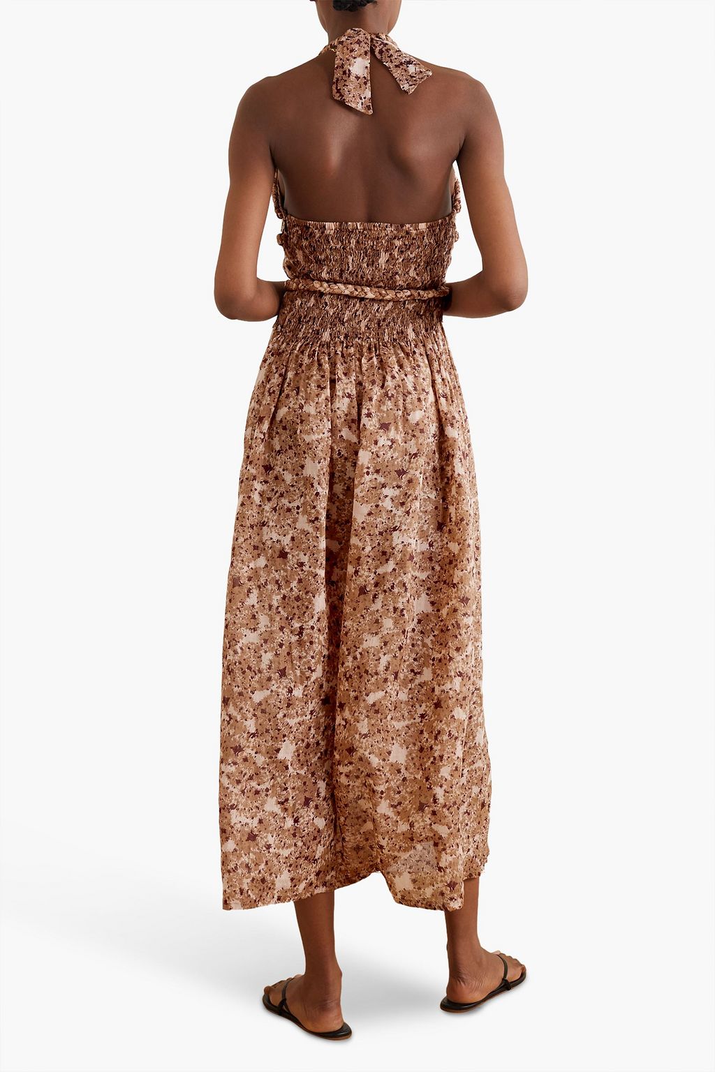 YVONNE S Pleated floral-print linen halterneck midi dress