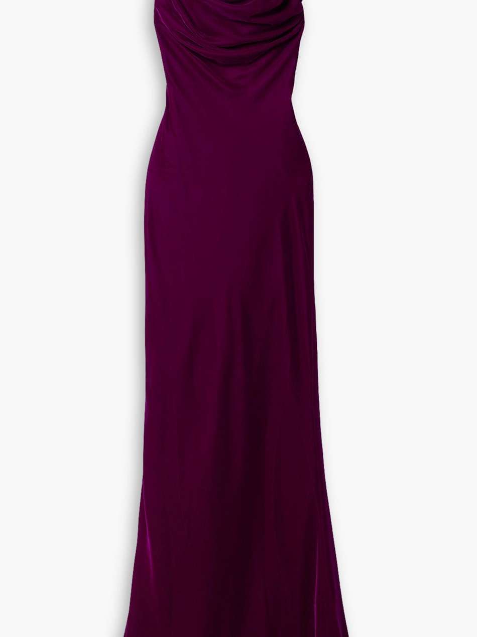 draped open-back velvet gown