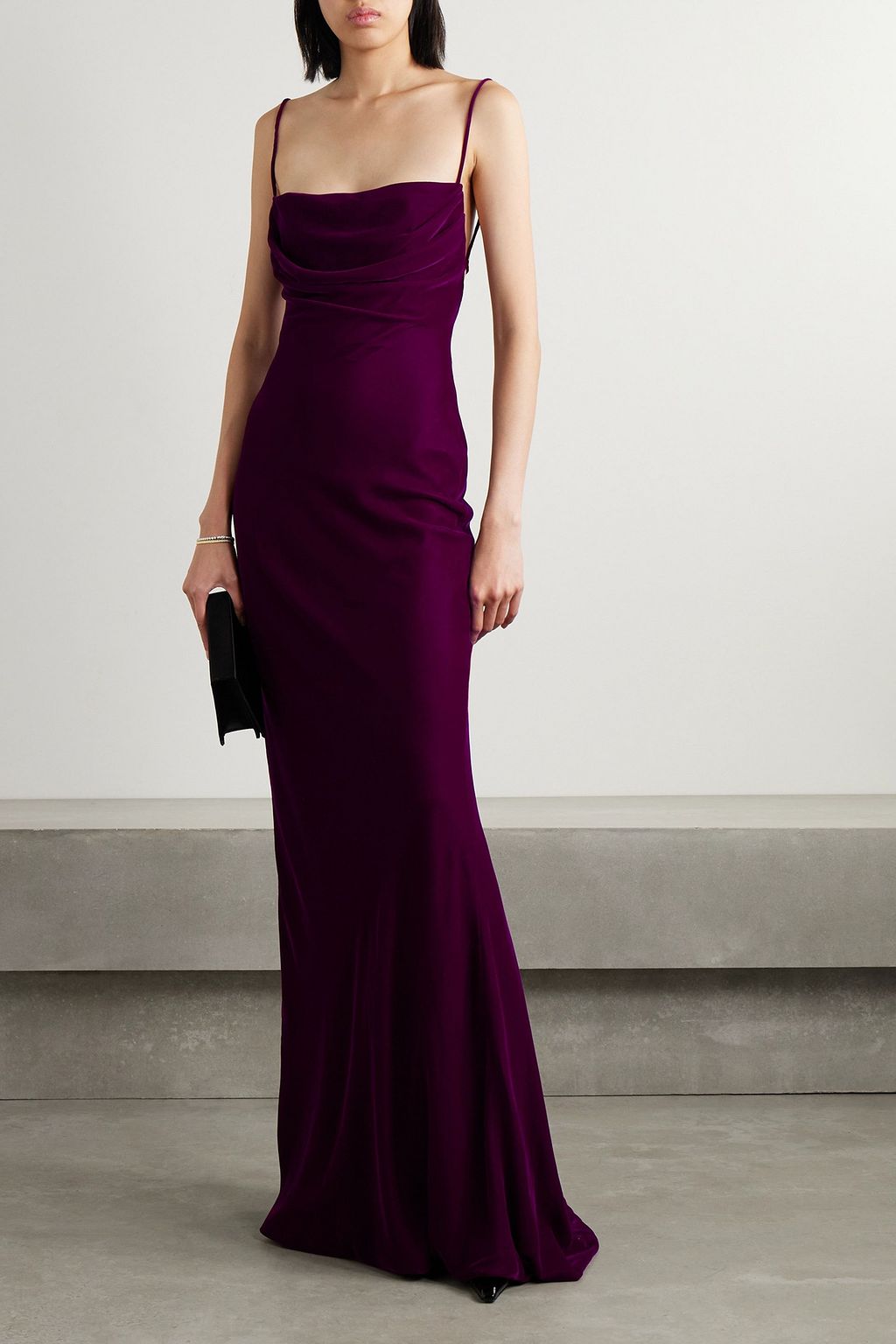 RASARIO Draped open-back velvet gown