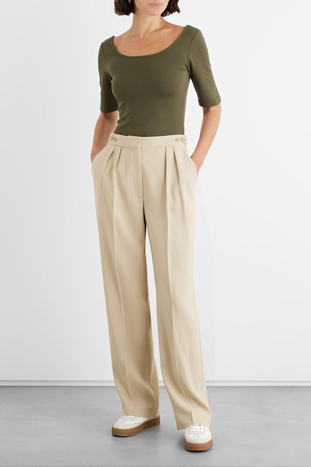 IRIS & INK Maya pleated crepe wide-leg pants